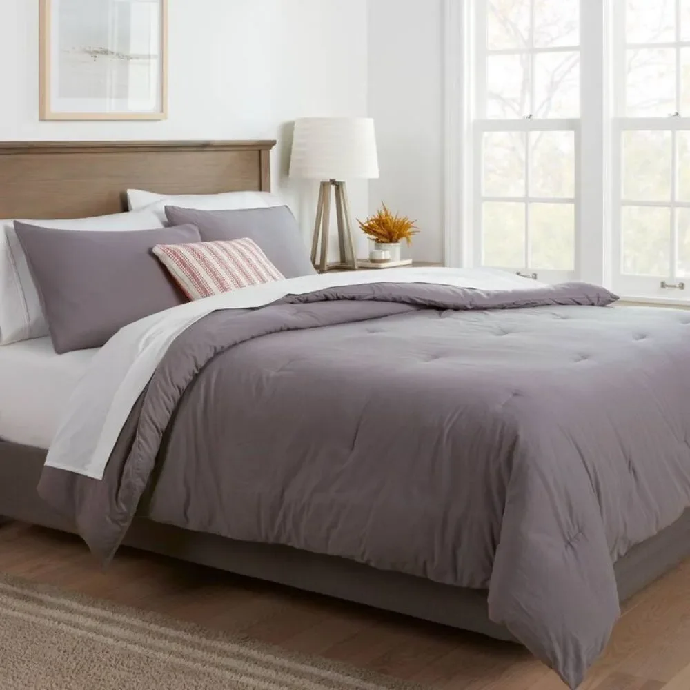Twin/Twin XL 250TC Washed Cotton Sateen Comforter Set - Dark Gray